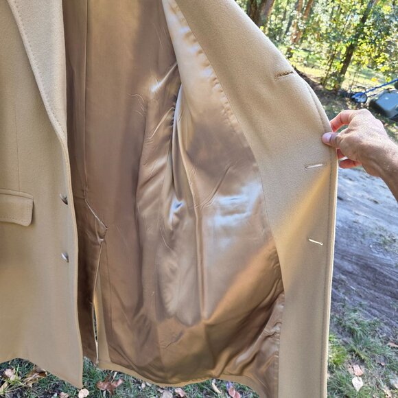 Vtg 100% Imported Mongolian Cashmere Long Coat by Guidos Mens Sz L?? Khaki - Picture 12 of 12